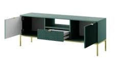 Szafka RTV Delicious ryflowana zielona    złote nogi