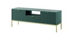 Szafka RTV Delicious ryflowana zielona złote nogi