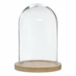 Szklany klosz 26cm z drewnianą podstawką