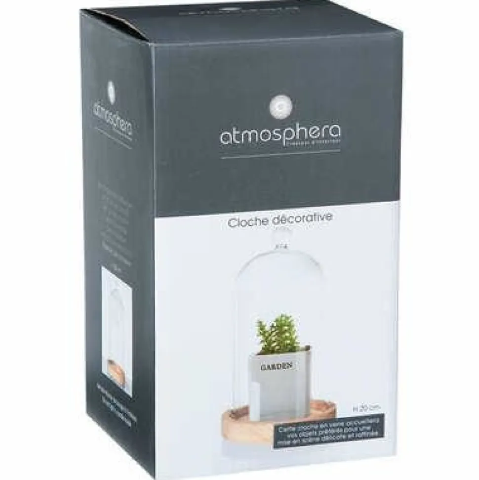 Szklany klosz z drewnianą podstawką