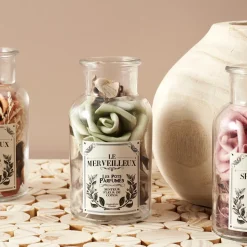 Szklany słój 16cm z pot pourri zielone