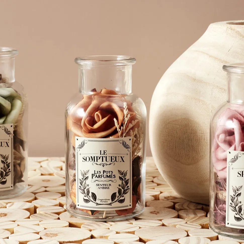 Szklany słój 16cm z pot pourri pomarańczowe