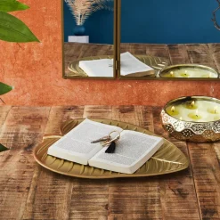 Taca dekoracyjna Liść 30 cm złota