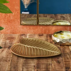 Taca dekoracyjna Liść 30 cm złota