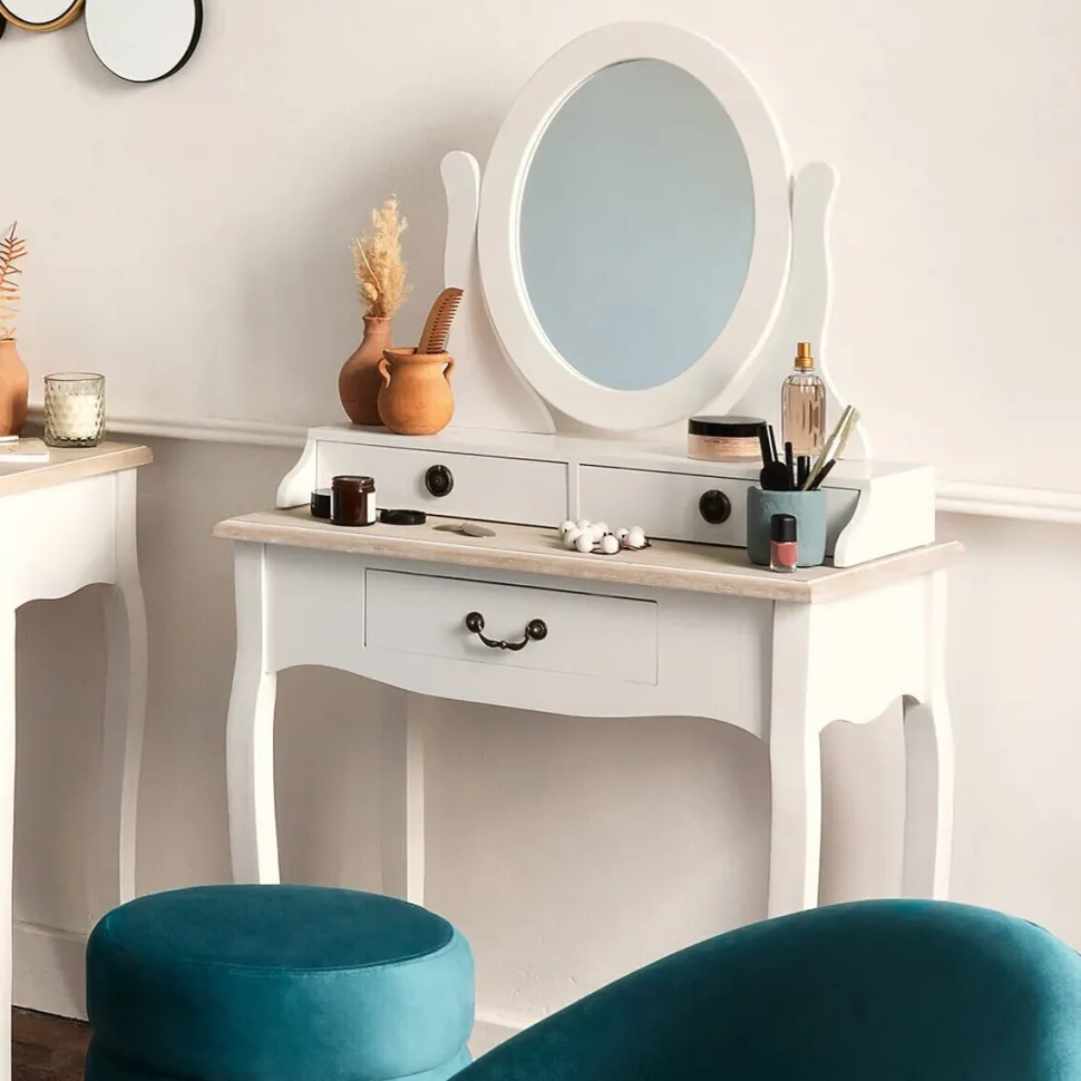 Toaletka Chrysa biała z lustrem 3 szuflady