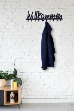 Wieszak ścienny Willkommen czarny
