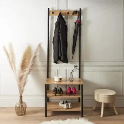 Wieszak Country z 3 półkami naturalny/czarny