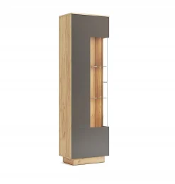 Witryna Lana prawa LED dąb/szary