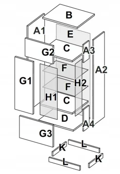 Witryna Lana prawa LED dąb/szary