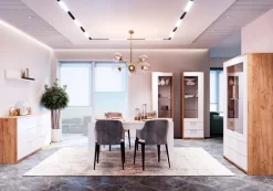 Witryna szeroka Tissa szkło dąb craft/  biała polysk