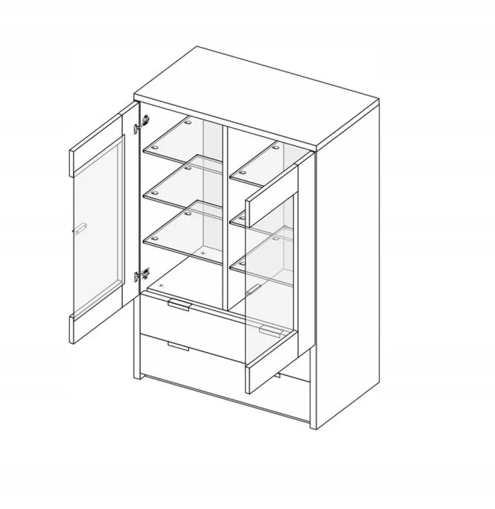 Witryna szeroka Tissa szkło dąb craft/ biała polysk