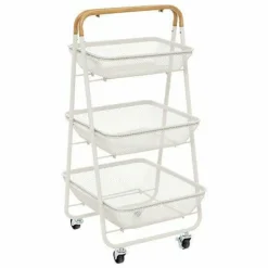 Wózek 3-poziomowy Mayaj metalowy biały    z drewnem
