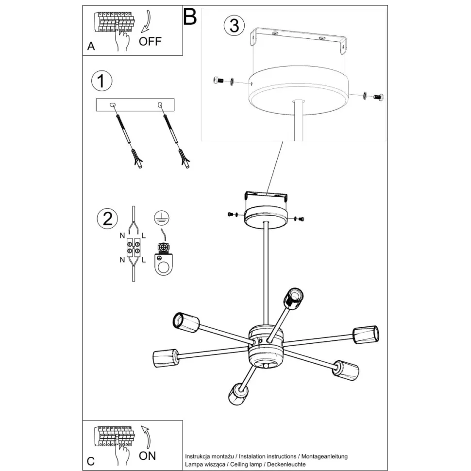 Żyrandol LANGO 6 czarny