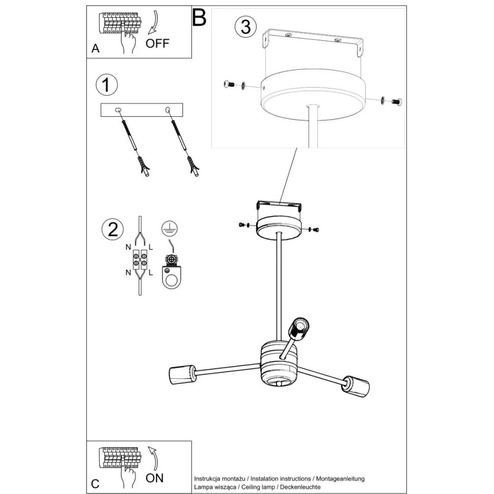 Żyrandol LANGO 3 czarny