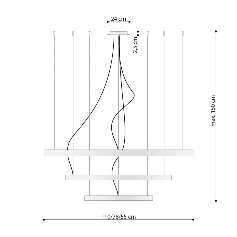 Żyrandol RIO 3 55/78/110 czarny LED 3000