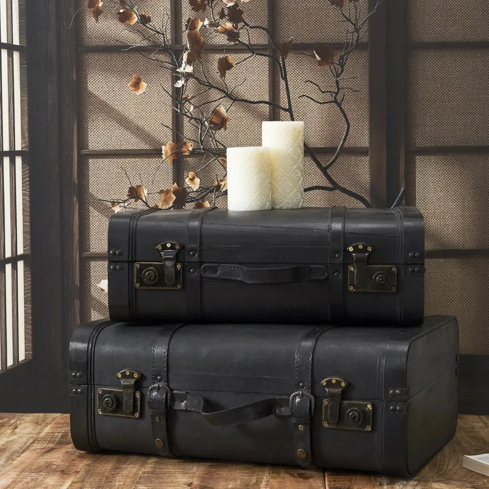 Zestaw 2 dekoracyjnych kufrów Vintage czarne
