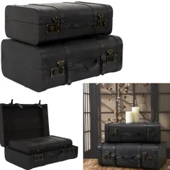 Zestaw 2 dekoracyjnych kufrów Vintage czarne