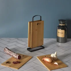 Zestaw 6 desek do krojenia bambusowych    na stojaku