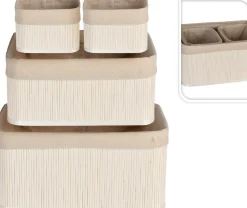 Zestaw 4 koszy bambusowych naturalne