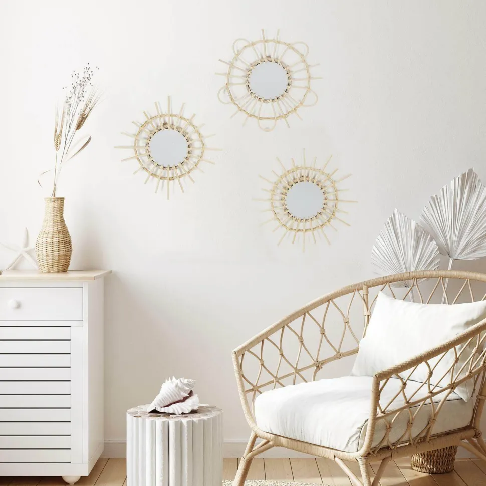 Zestaw 3 luster rattanowych Lipsi