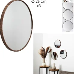 Zestaw 3 luster Toronto, okrągłych, orzech 26cm