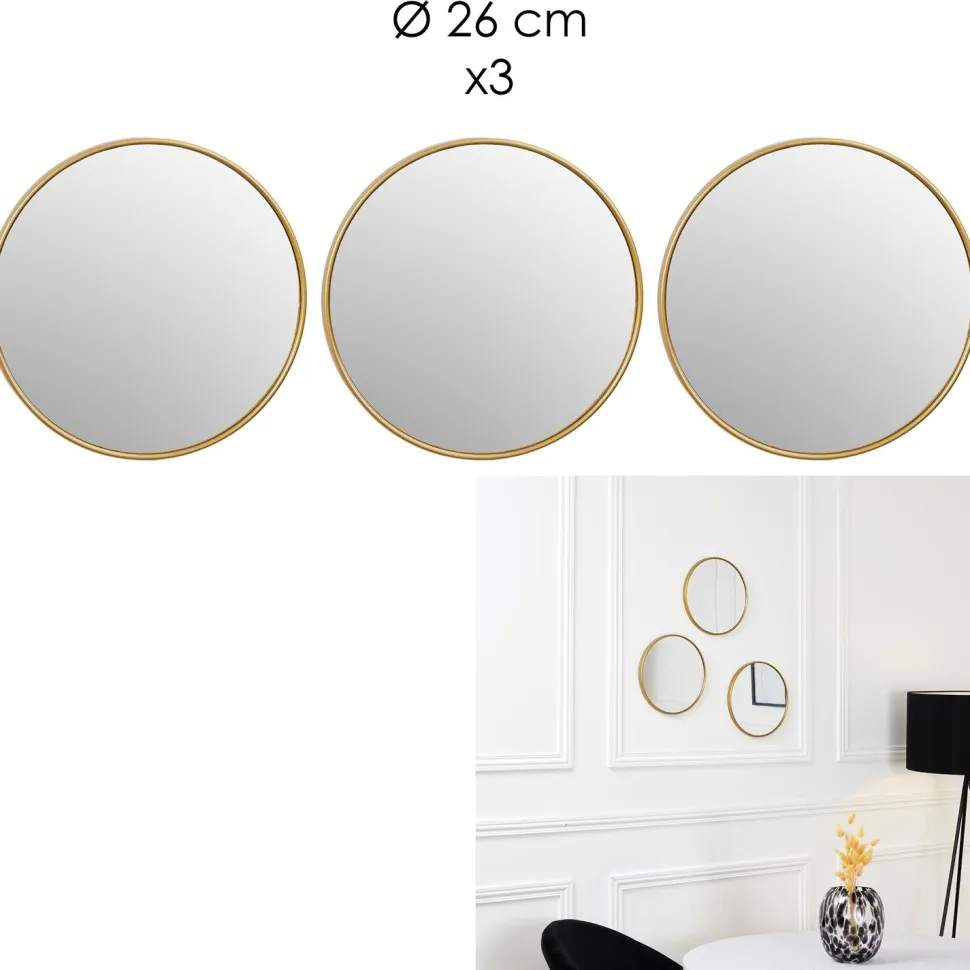 Zestaw 3 luster Toronto złotych, okrągłych 26cm