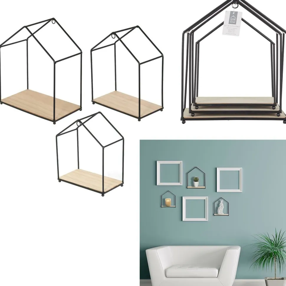 Zestaw 3 półek Filaire czarny/naturalny