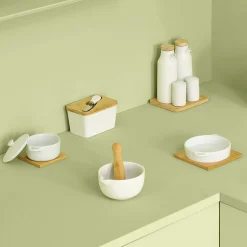 Zestaw 4 pojemników na przyprawy Seramik na podstawce bambusowej