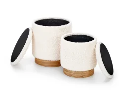 Zestaw 2 puf Nacun kremowe z pojemnikiem