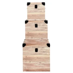 Zestaw 3 skrzynek do przechowywania z efektem drewna