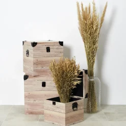 Zestaw 3 skrzynek do przechowywania z efektem drewna