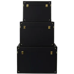 Zestaw 3 skrzynek do przechowywania czarny/złoty