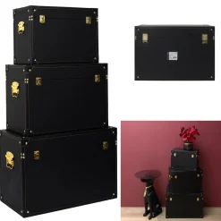 Zestaw 3 skrzynek do przechowywania czarny/złoty