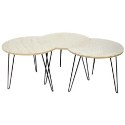 Zestaw 3 stolików bielone/ czarne