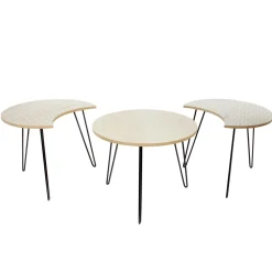 Zestaw 3 stolików bielone/ czarne