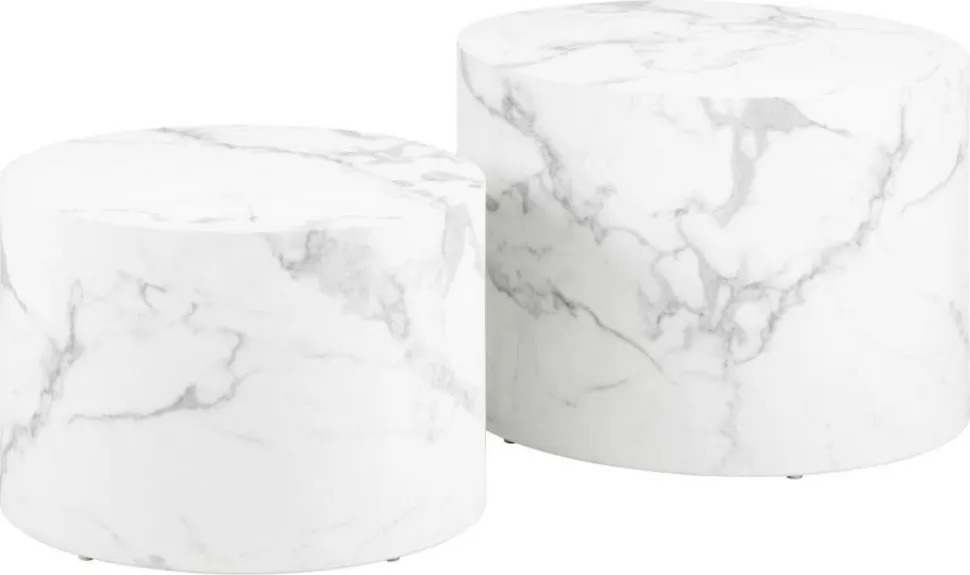 Zestaw 2 stolików Dice okrągłe marmur biały