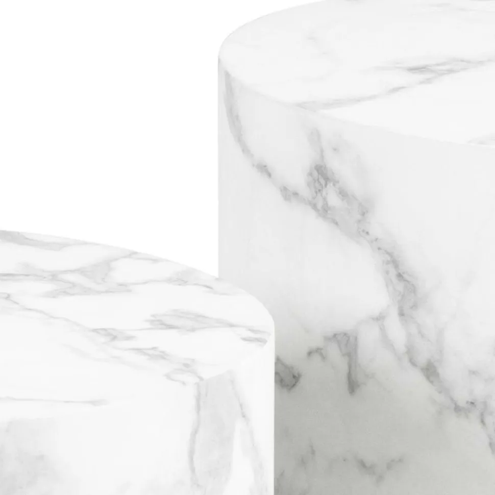 Zestaw 2 stolików Dice okrągłe marmur biały