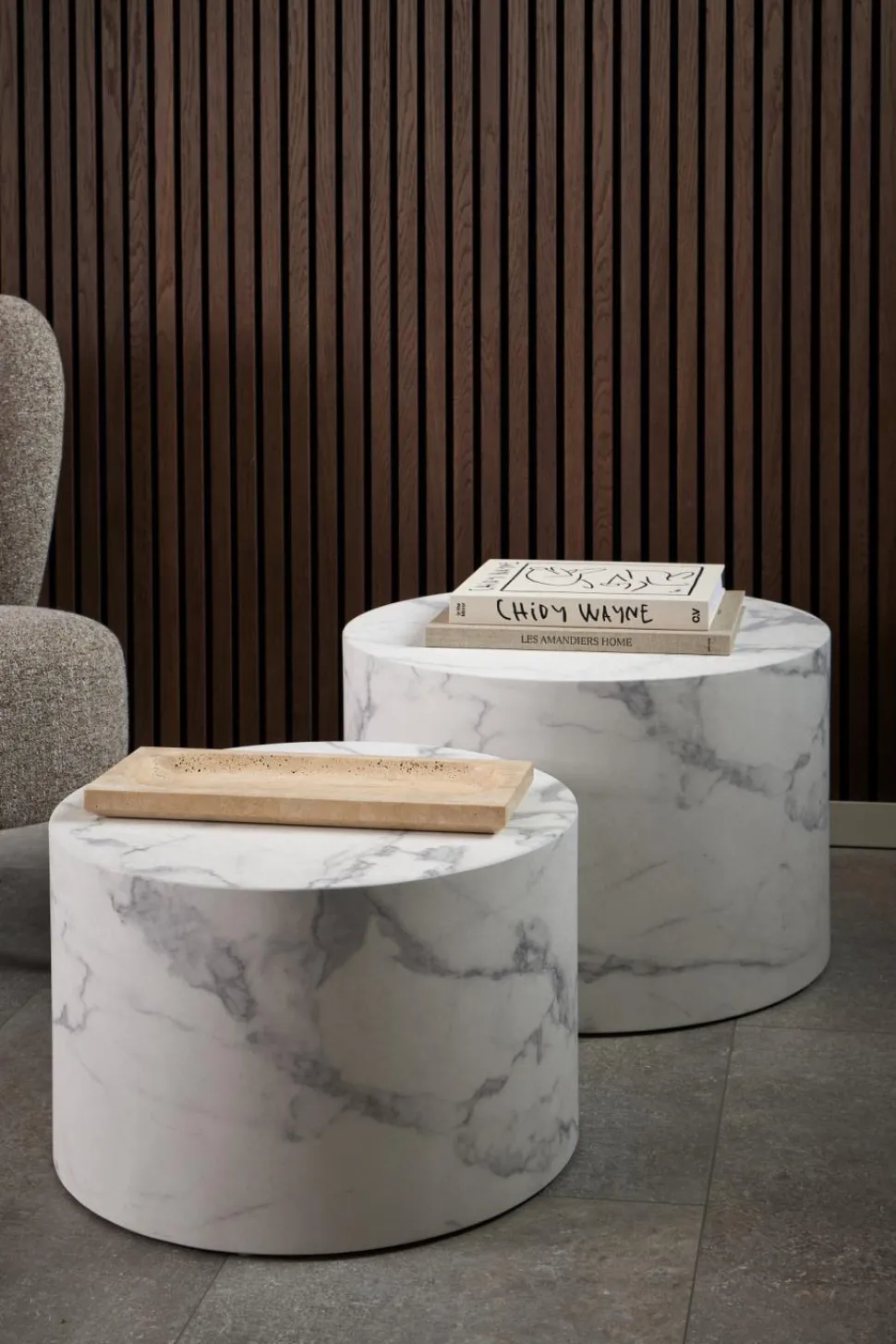 Zestaw 2 stolików Dice okrągłe marmur biały