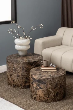 Zestaw 2 stolików Dice okrągłe marmur  brązowy