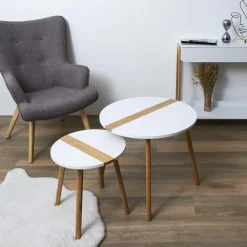 Zestaw 2 stolików kawowych Paraiba  biały/naturalny
