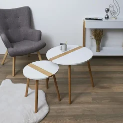 Zestaw 2 stolików kawowych Paraiba  biały/naturalny