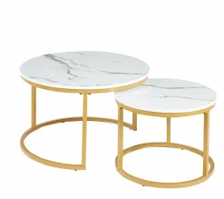 Zestaw 2 stolików kawowych Bennett biały/złoty