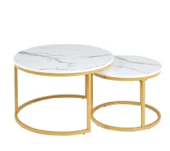 Zestaw 2 stolików kawowych Bennett biały/złoty