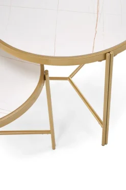 Zestaw 2 stolików kawowych Kalund biały marmur/złoty