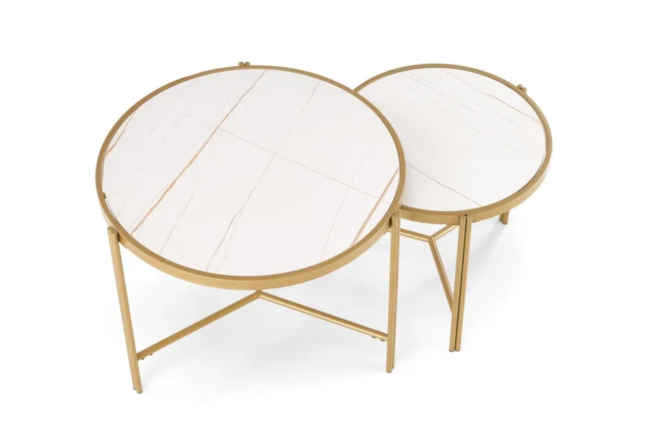 Zestaw 2 stolików kawowych Kalund biały marmur/złoty