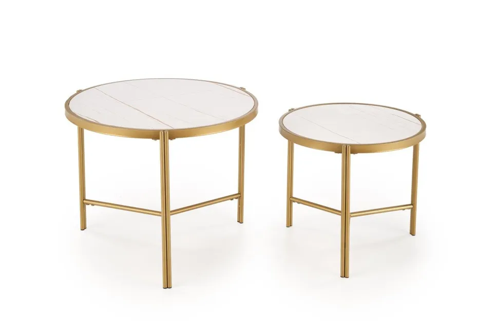 Zestaw 2 stolików kawowych Kalund biały marmur/złoty