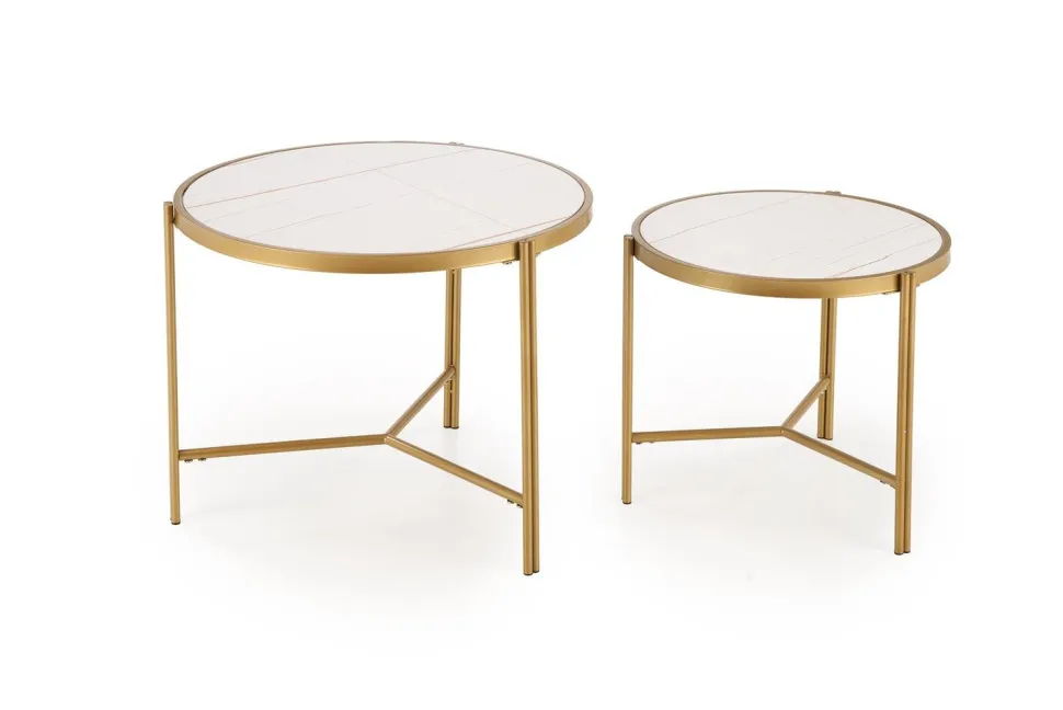 Zestaw 2 stolików kawowych Kalund biały marmur/złoty