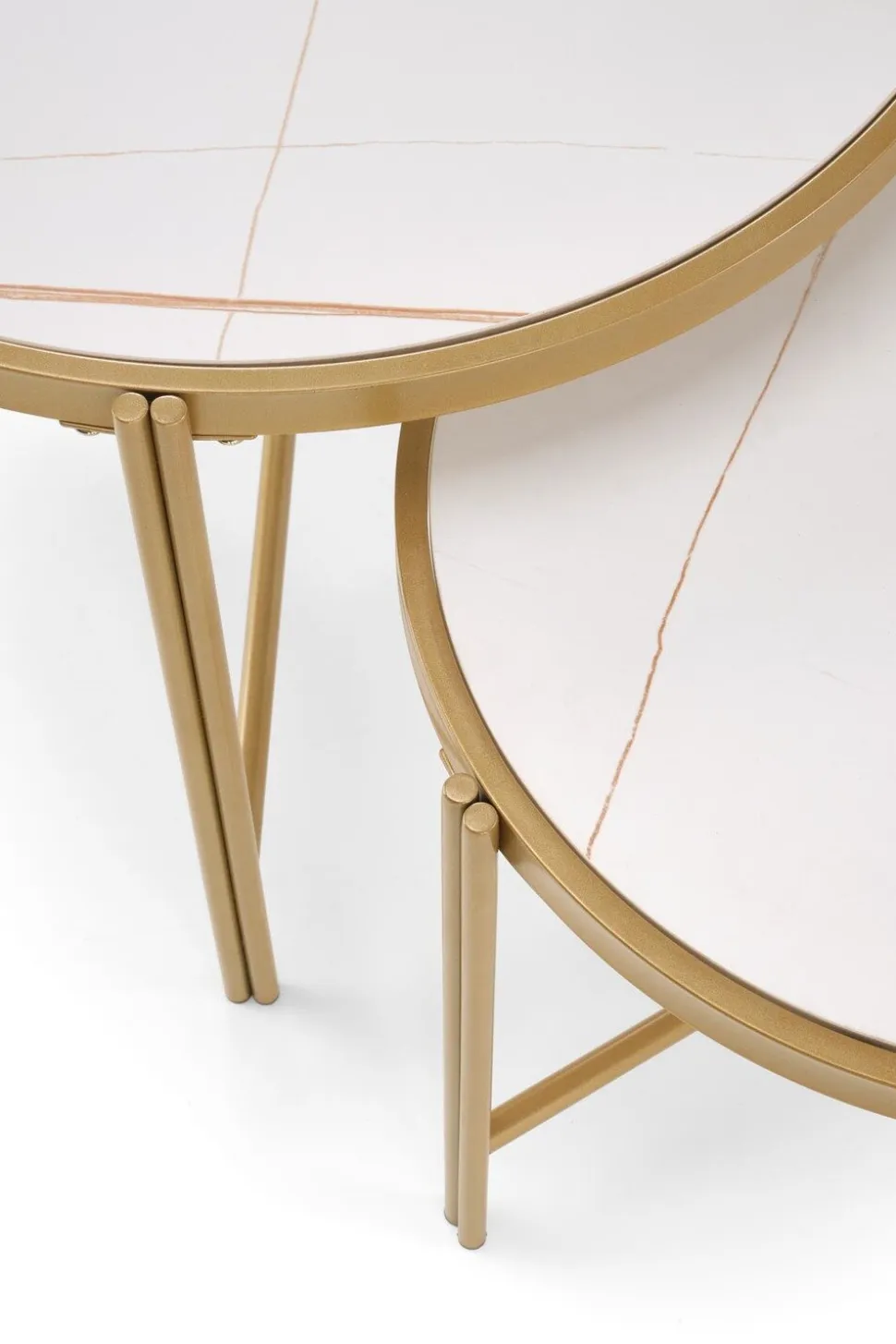 Zestaw 2 stolików kawowych Kalund biały marmur/złoty