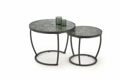 Zestaw 2 stolików kawowych Sonja zielony marmur/czarny