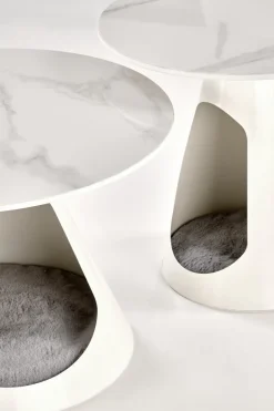 Zestaw 2 stolików Mae z legowiskiem dla zwierząt biały marmur/biały